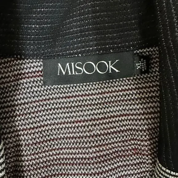Misook Knit Blazer Black, Pink & Grey Abstract Stripe Button Front